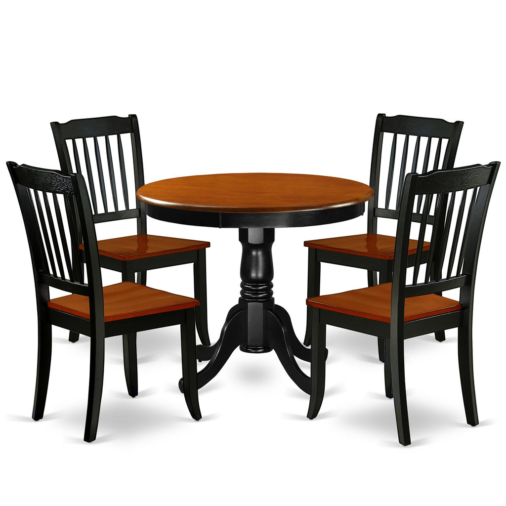 East West Furniture ANDA5-BCH-W 5 Piece Dining Room Table Set Includes a Round Wooden Table with Pedestal and 4 Kitchen Dining Chairs, 36x36 Inch, Black & Cherry