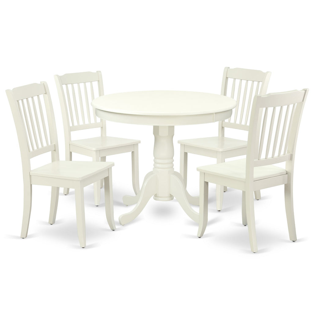 East West Furniture ANDA5-LWH-W 5 Piece Dining Set Includes a Round Kitchen Table with Pedestal and 4 Dining Room Chairs, 36x36 Inch, Linen White