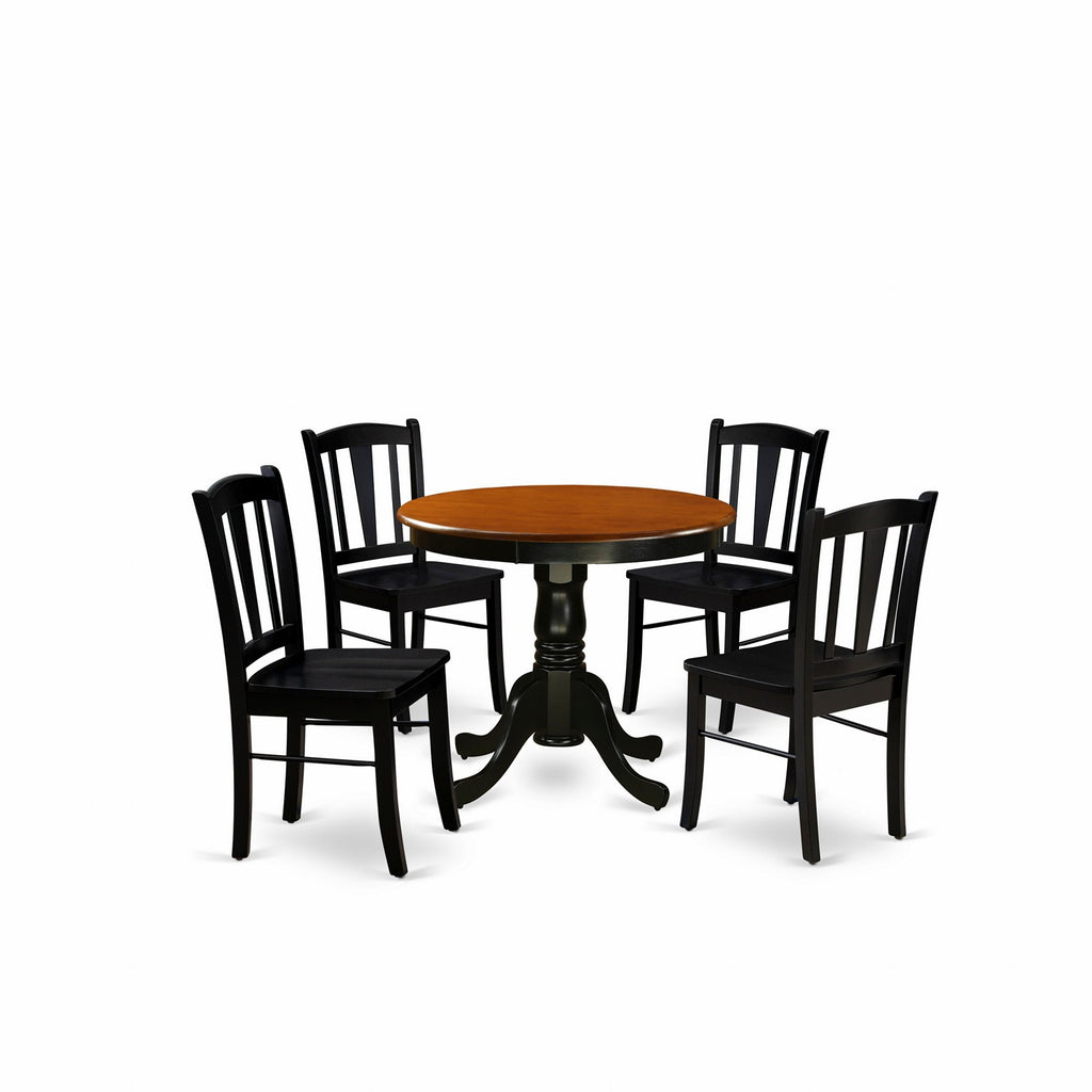 East West Furniture ANDL5-BLK-W 5 Piece Dining Set Includes a Round Kitchen Table with Pedestal and 4 Dining Room Chairs, 36x36 Inch, Black & Cherry