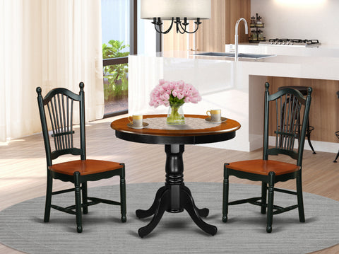 East West Furniture ANDO3-BCH-W 3 Piece Dining Room Table Set Contains a Round Wooden Table with Pedestal and 2 Kitchen Dining Chairs, 36x36 Inch, Black & Cherry