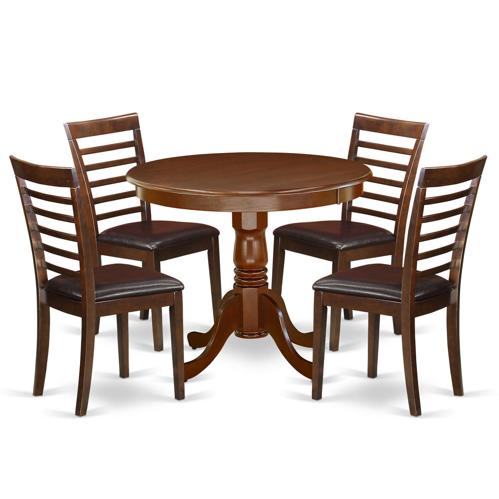 East West Furniture ANML5-MAH-LC 5 Piece Dining Room Furniture Set Includes a Round Kitchen Table with Pedestal and 4 Faux Leather Upholstered Dining Chairs, 36x36 Inch, Mahogany