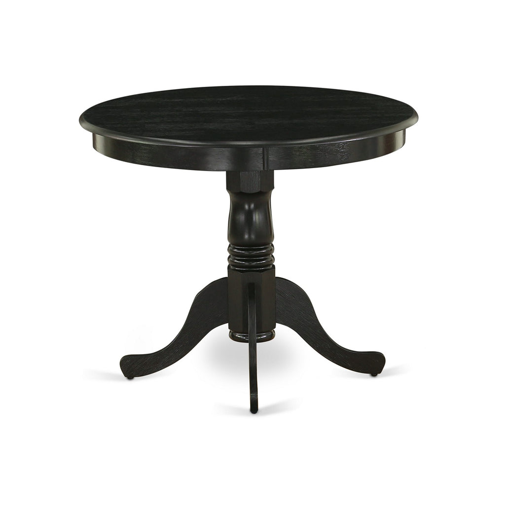 East West Furniture ANT-ABK-TP Antique Dining Room Table - a Round kitchen Table Top with Pedestal Base, 36x36 Inch, Wirebrushed Black