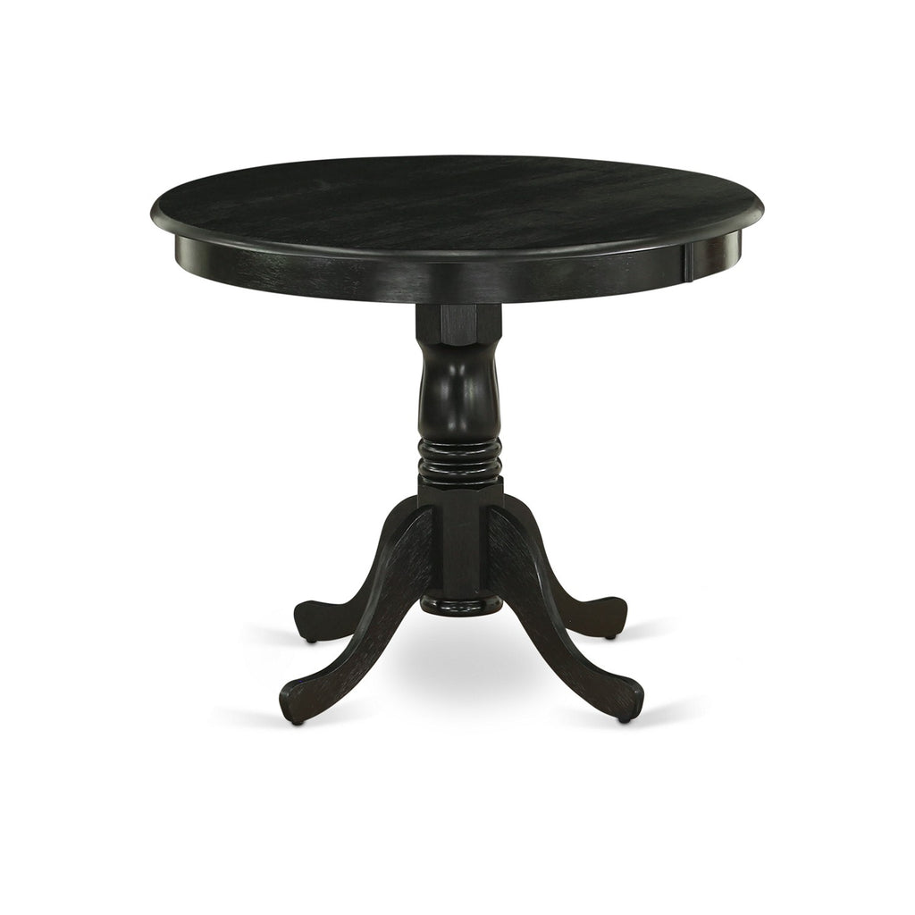 East West Furniture ANT-ABK-TP Antique Dining Room Table - a Round kitchen Table Top with Pedestal Base, 36x36 Inch, Wirebrushed Black