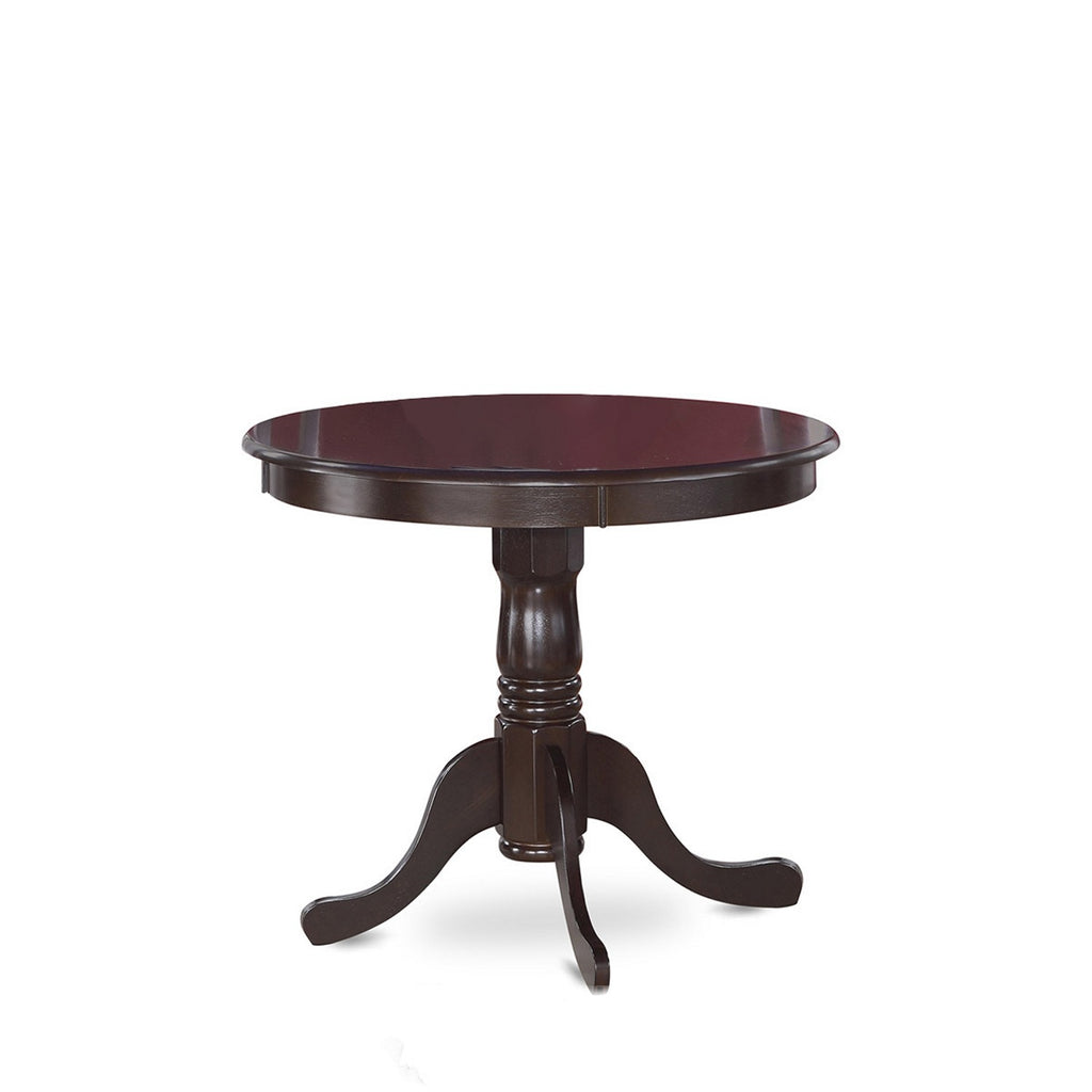 East West Furniture ANT-CAP-TP Antique Dining Room Table - a Round kitchen Table Top with Pedestal Base, 36x36 Inch, Cappuccino