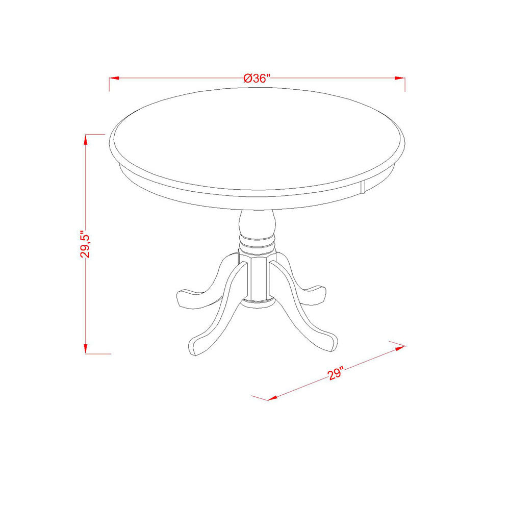 East West Furniture ANLY3-CAP-W 3 Piece Kitchen Table & Chairs Set Contains a Round Dining Room Table with Pedestal and 2 Dining Room Chairs, 36x36 Inch, Cappuccino