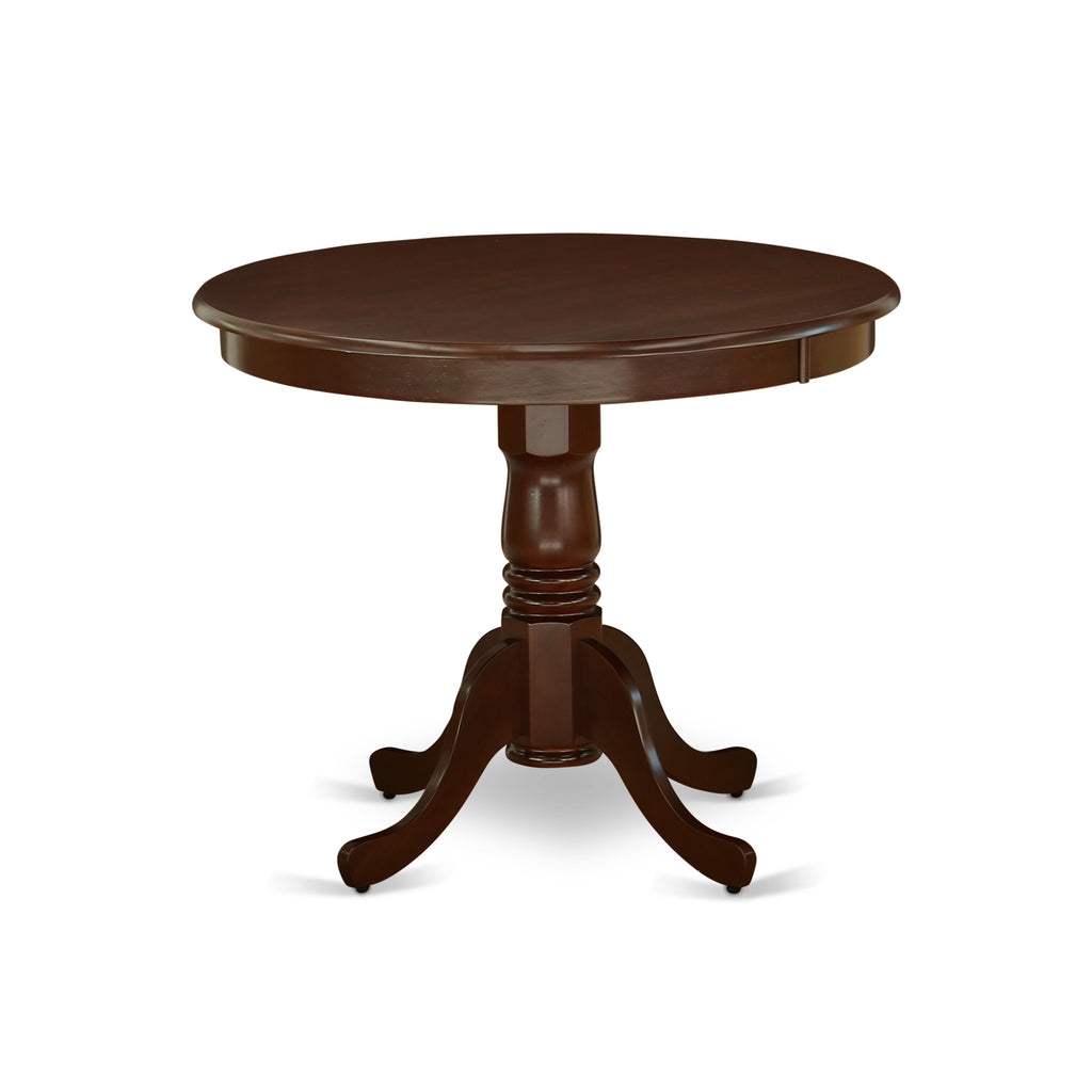 East West Furniture ANML3-MAH-C 3 Piece Dining Table Set for Small Spaces Contains a Round Kitchen Table with Pedestal and 2 Linen Fabric Kitchen Dining Chairs, 36x36 Inch, Mahogany