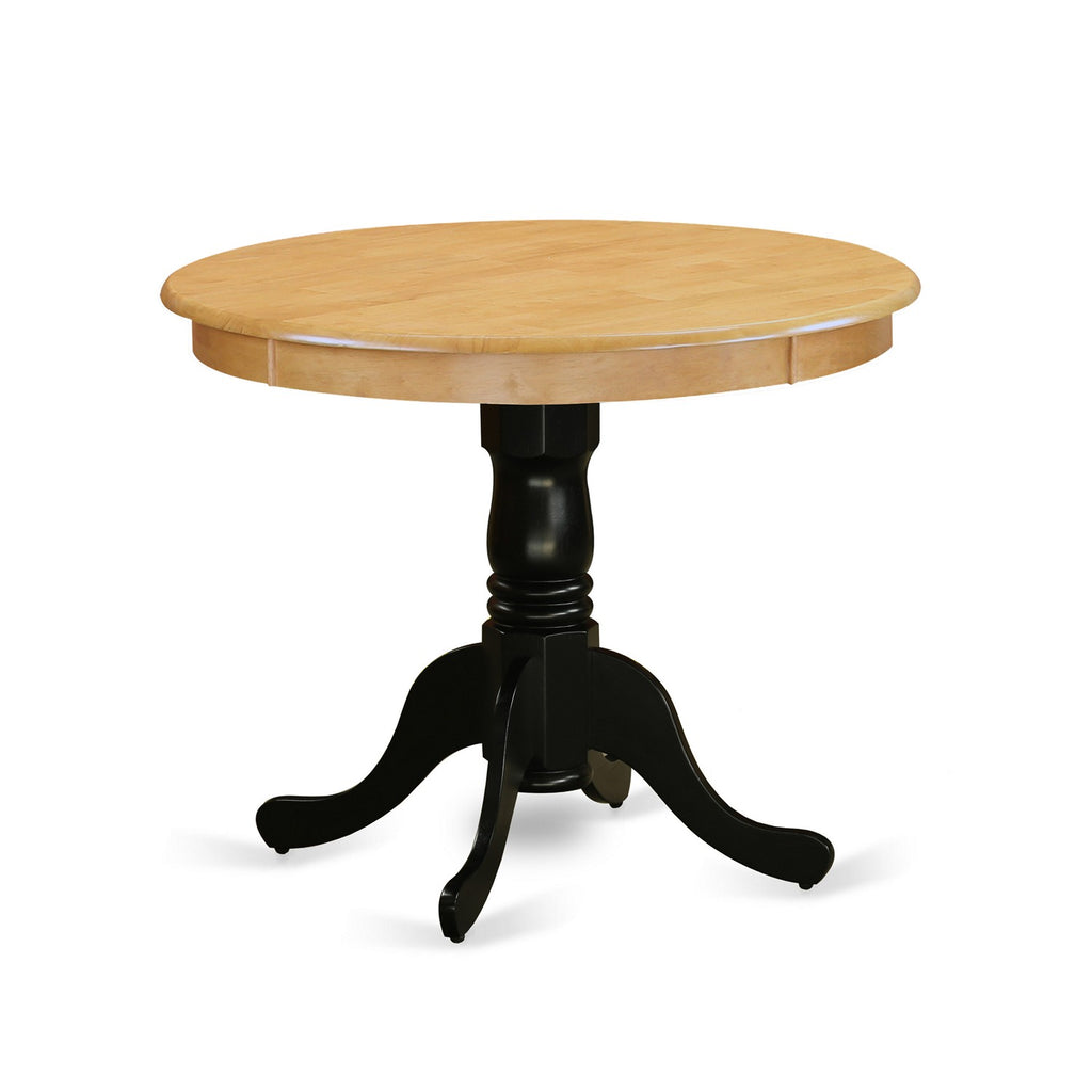 East West Furniture ANT-OBK-TP Antique Modern Dining Table - a Round Kitchen Table Top with Pedestal Base, 36x36 Inch, Oak & Black
