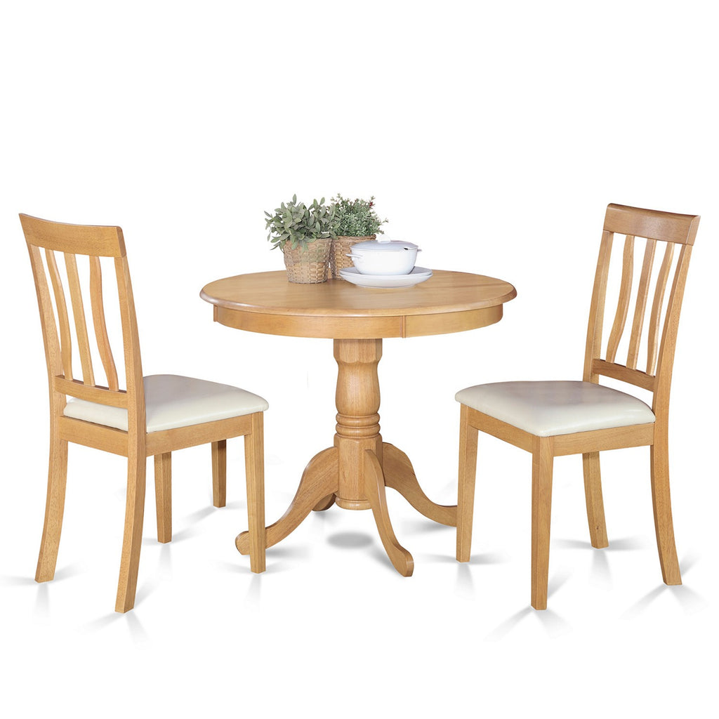 East West Furniture ANTI3-OAK-LC 3 Piece Kitchen Table Set for Small Spaces Contains a Round Dining Room Table with Pedestal and 2 Faux Leather Upholstered Chairs, 36x36 Inch, Oak