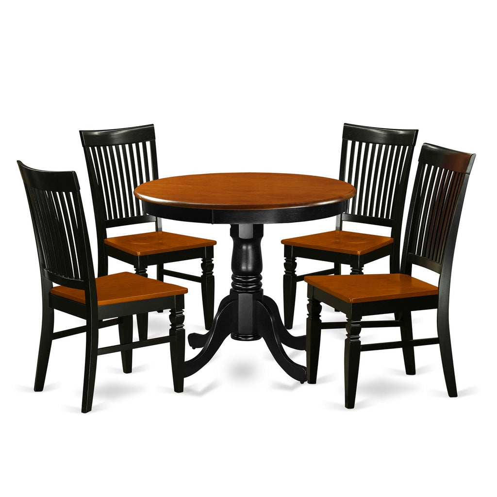 East West Furniture ANWE5-BCH-W 5 Piece Dining Set Includes a Round Kitchen Table with Pedestal and 4 Dining Room Chairs, 36x36 Inch, Black & Cherry