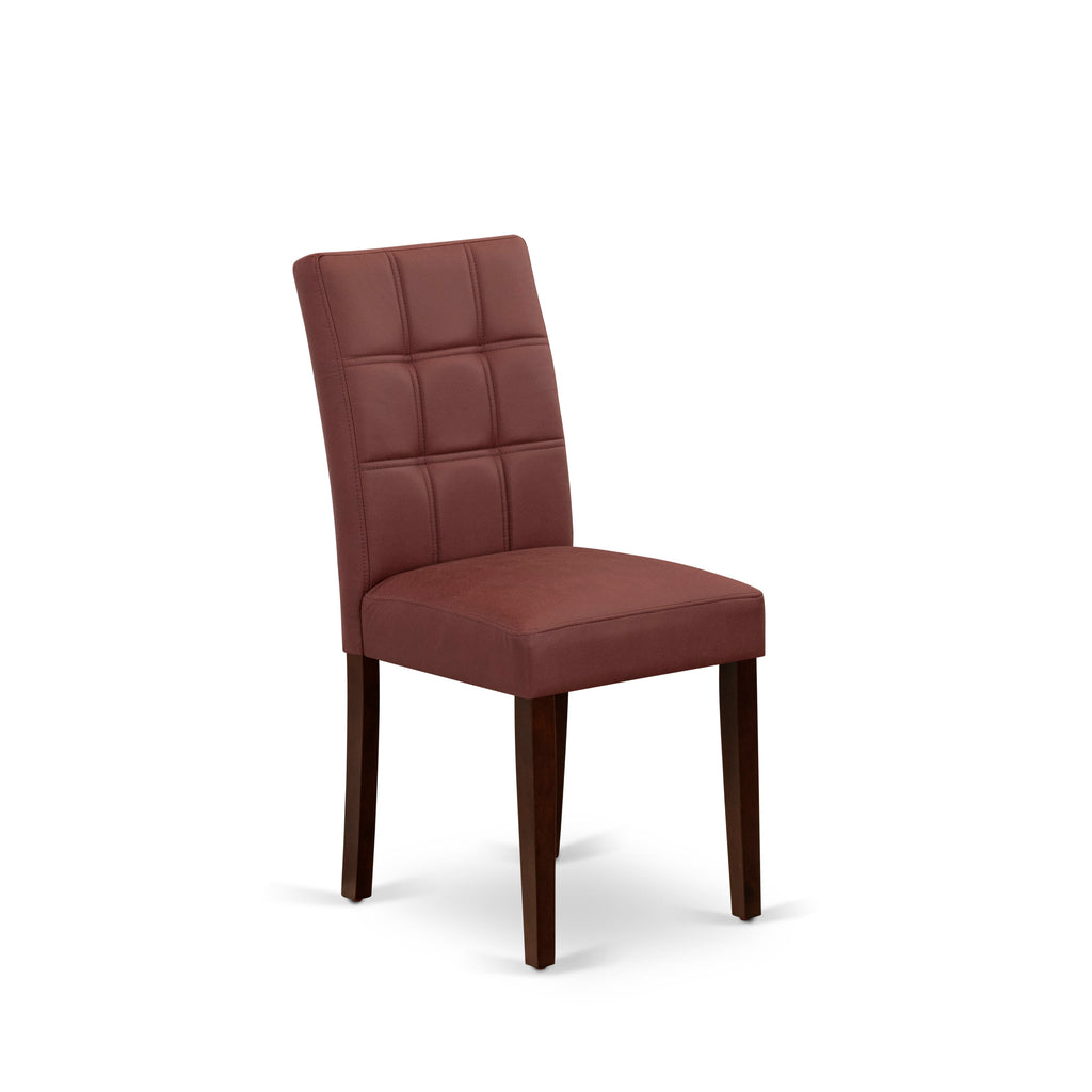 East West Furniture MLAS3-MAH-26 3 Piece Mid Century Dining Set consists A Wooden Table and 2 Burgundy Faux Leather Mid Century Modern Dining Chairs, Mahogany