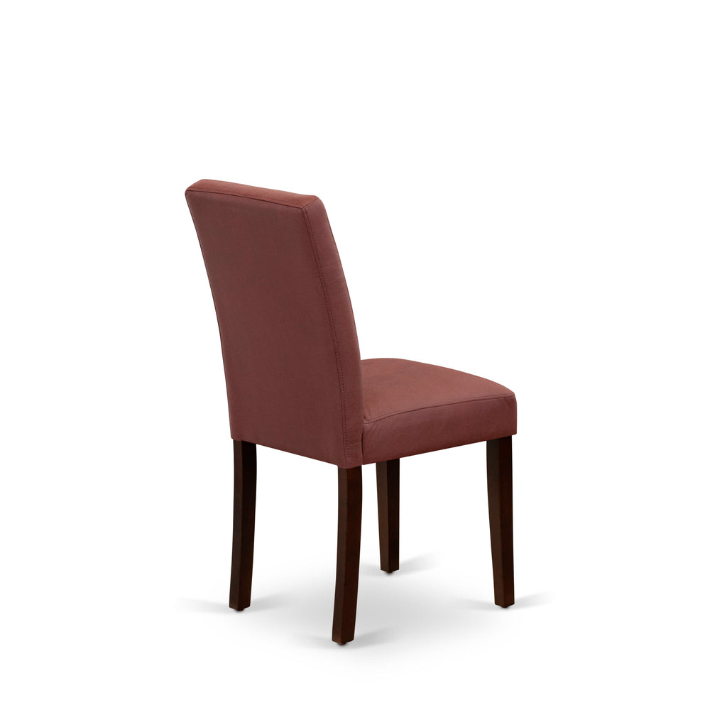 East West Furniture MLAS3-MAH-26 3 Piece Mid Century Dining Set consists A Wooden Table and 2 Burgundy Faux Leather Mid Century Modern Dining Chairs, Mahogany