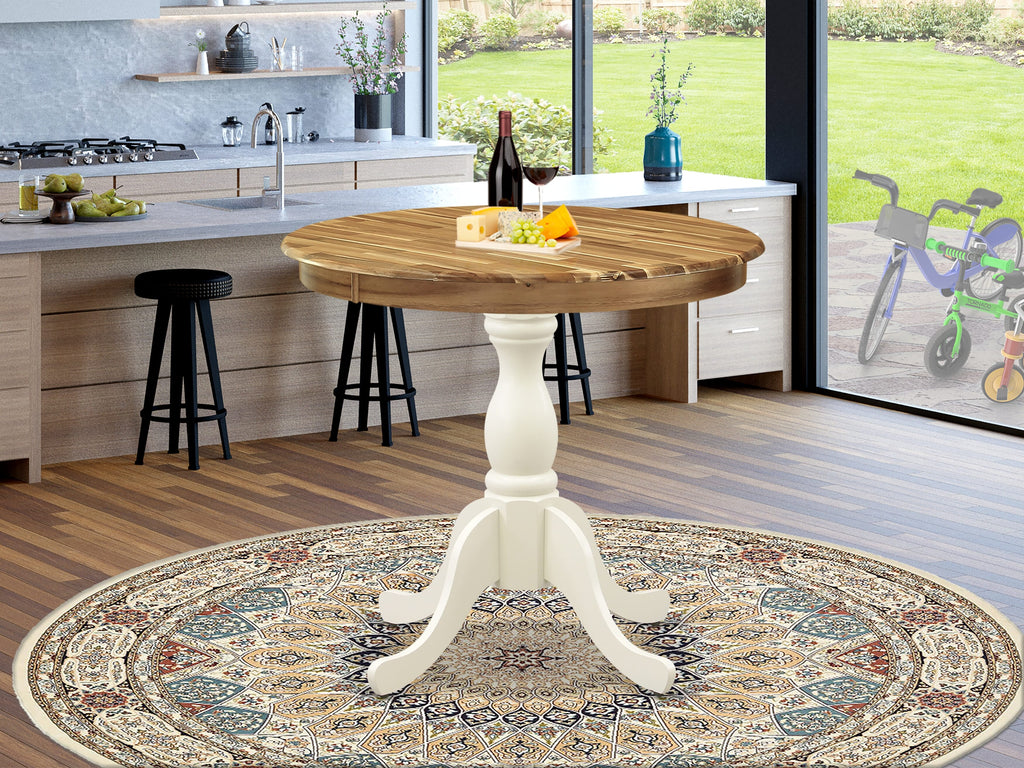 East West Furniture AST-NLW-TP Antique Modern Kitchen Table - a Round Dining Table Top with Pedestal Base, 36x36 Inch, Multi-Color