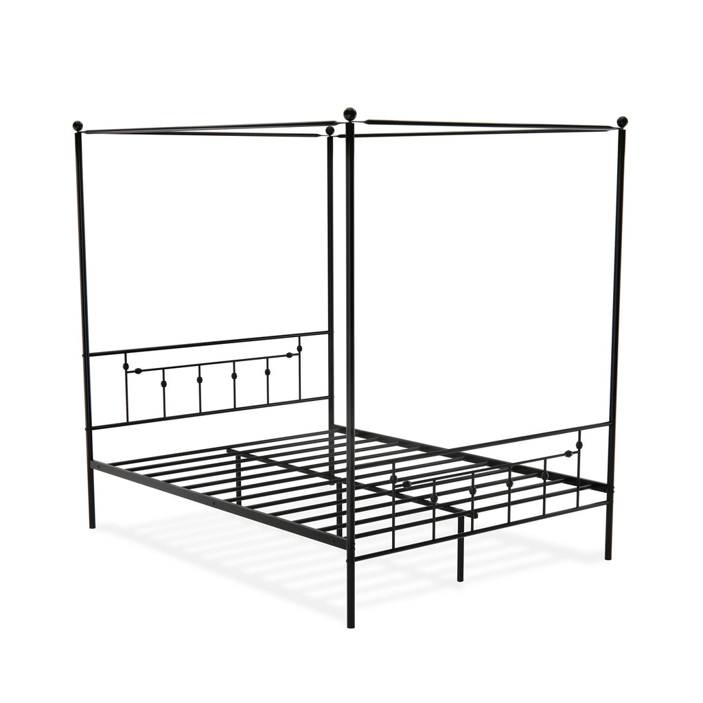 East West Furniture ATQCBLK Anniston Canopy Bed with Deluxe Style Headboard and Footboard - Luxurious Metal Frame in Powder Coating Black