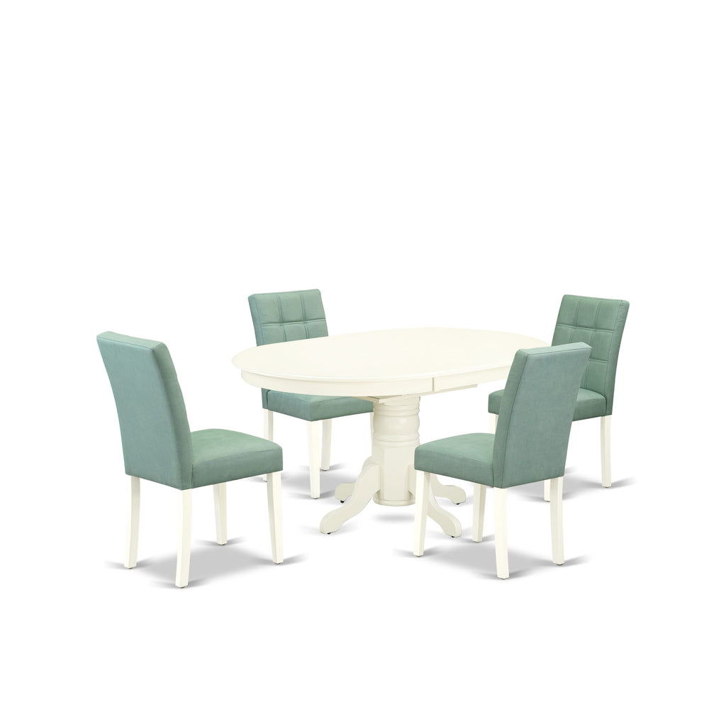 East West Furniture AVAS5-LWH-43 5 Piece Dining Room Table Set Includes A Dining Table and 4 Willow Green Faux Leather Dining Chairs, Linen White