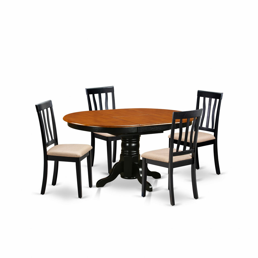 East West Furniture AVAT5-BLK-C 5 Piece Dining Table Set for 4 Includes an Oval Kitchen Table with Butterfly Leaf and 4 Linen Fabric Kitchen Dining Chairs, 42x60 Inch, Black & Cherry