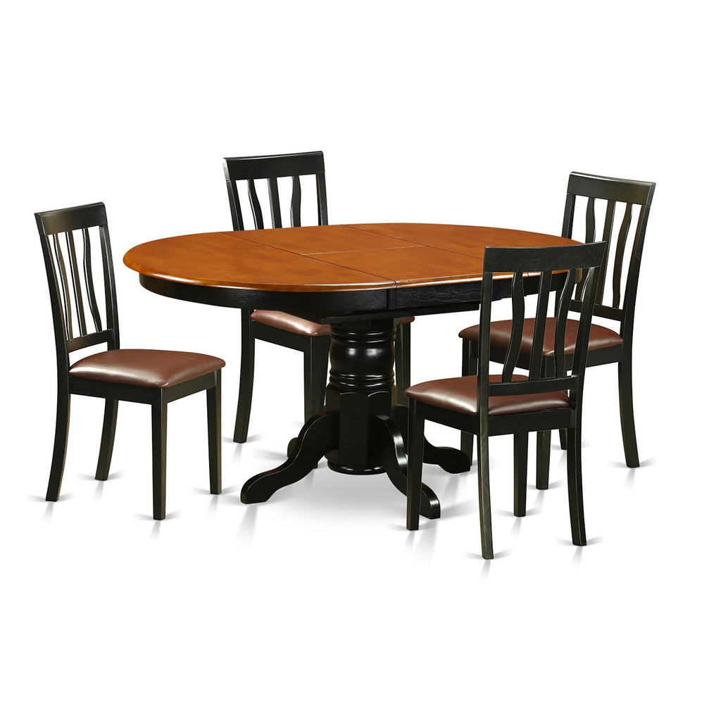 East West Furniture AVAT5-BLK-LC 5 Piece Dining Table Set for 4 Includes an Oval Kitchen Table with Butterfly Leaf and 4 Faux Leather Kitchen Dining Chairs, 42x60 Inch, Black & Cherry
