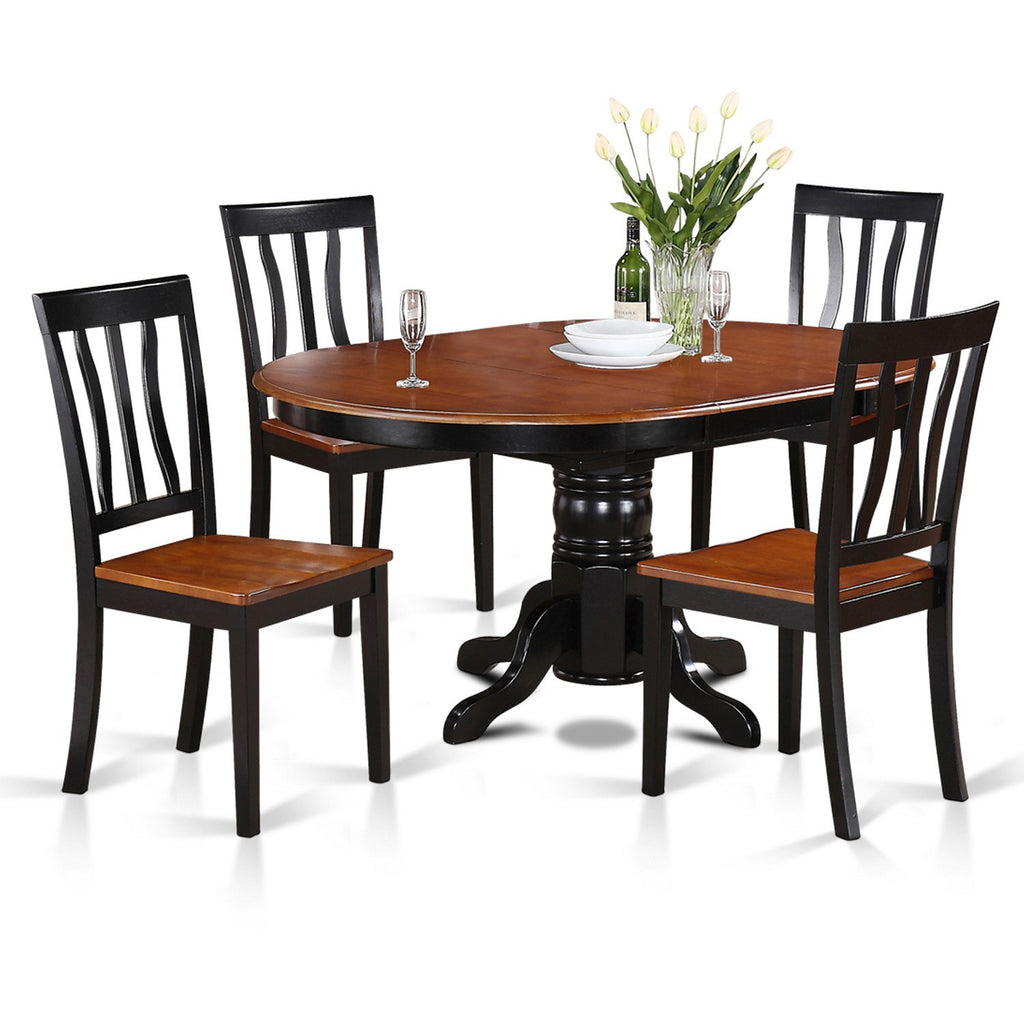 East West Furniture AVAT5-BLK-W 5 Piece Dining Room Table Set Includes an Oval Kitchen Table with Butterfly Leaf and 4 Dining Chairs, 42x60 Inch, Black & Cherry