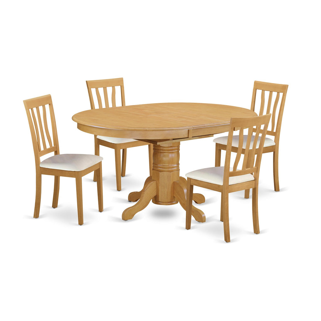 AVAT5-OAK-LC 5Pc Dining Table Set - 42x60" Oval Table and 4 Dining Chairs - Oak Color