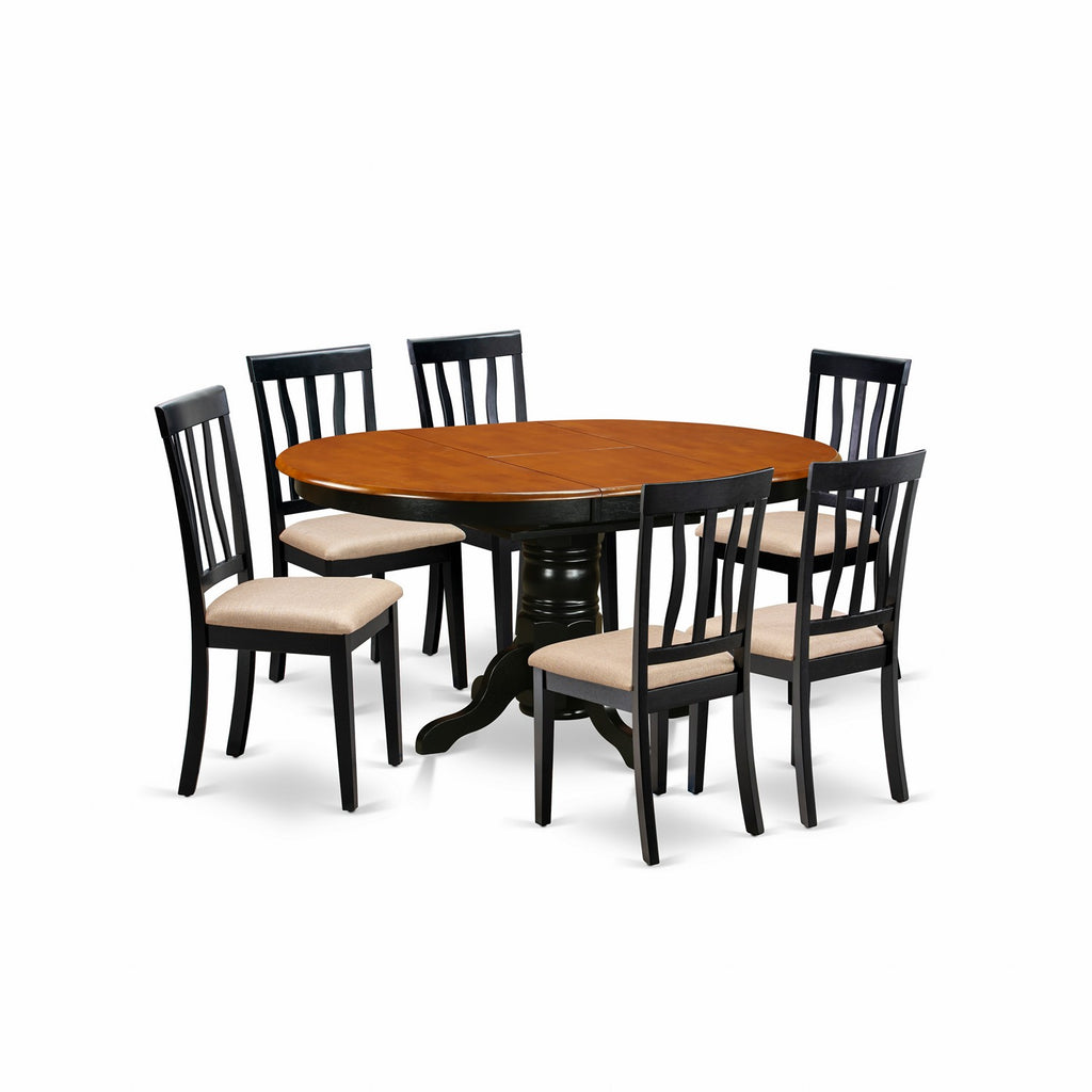 East West Furniture AVAT7-BLK-C 7 Piece Kitchen Table Set Consist of an Oval Dining Table with Butterfly Leaf and 6 Linen Fabric Upholstered Dining Chairs, 42x60 Inch, Black & Cherry