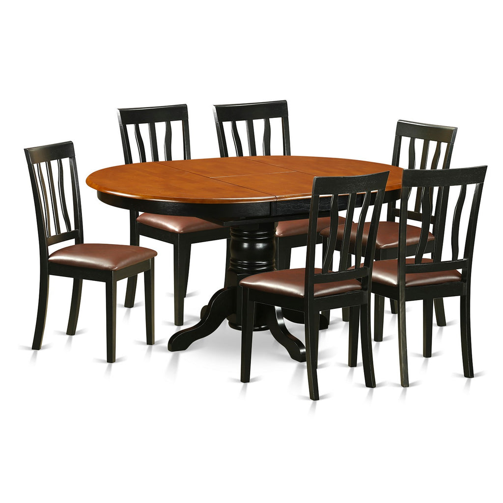 East West Furniture AVAT7-BLK-LC 7 Piece Dining Room Table Set Consist of an Oval Kitchen Table with Butterfly Leaf and 6 Faux Leather Upholstered Dining Chairs, 42x60 Inch, Black & Cherry