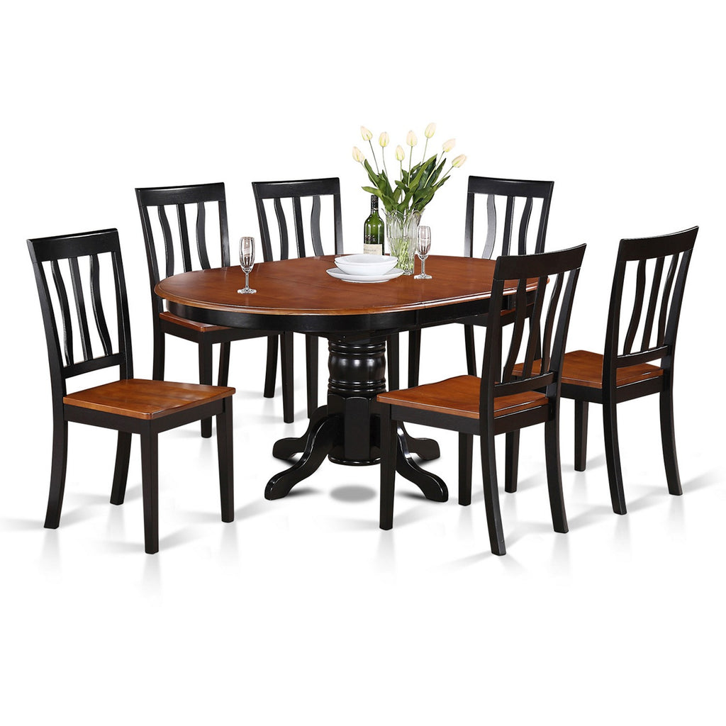 East West Furniture AVAT7-BLK-W 7 Piece Modern Dining Table Set Consist of an Oval Wooden Table with Butterfly Leaf and 6 Dining Room Chairs, 42x60 Inch, Black & Cherry