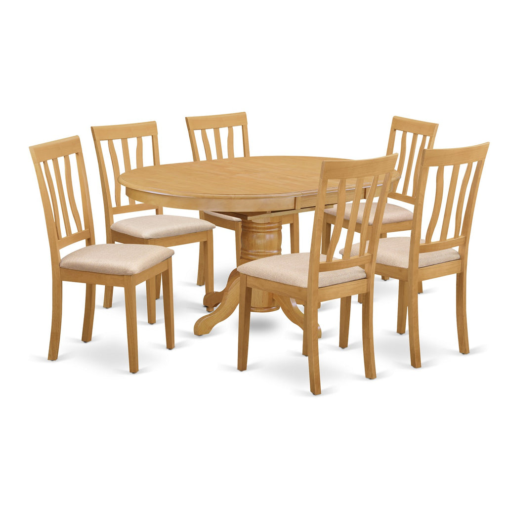 East West Furniture AVAT7-OAK-C 7 Piece Kitchen Table Set Consist of an Oval Dining Table with Butterfly Leaf and 6 Linen Fabric Dining Room Chairs, 42x60 Inch, Oak