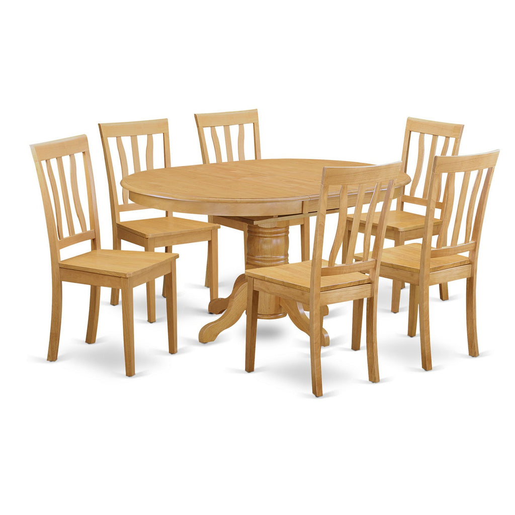 East West Furniture AVAT7-OAK-W 7 Piece Dining Table Set Consist of an Oval Dining Room Table with Butterfly Leaf and 6 Wooden Seat Chairs, 42x60 Inch, Oak