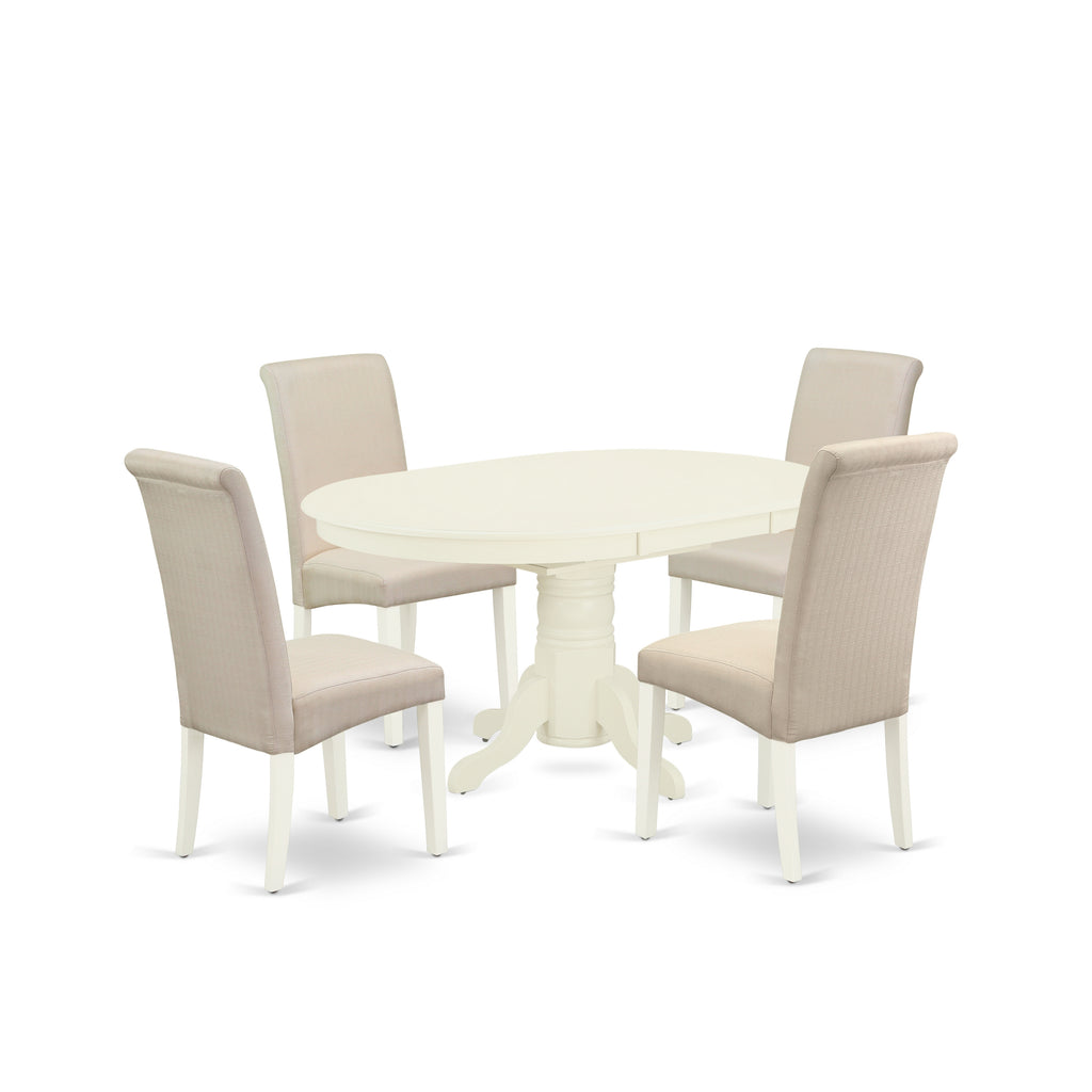 East West Furniture AVBA5-LWH-01 5 Piece Kitchen Table & Chairs Set Includes an Oval Dining Room Table with Butterfly Leaf and 4 Cream Linen Fabric Parson Chairs, 42x60 Inch, Linen White