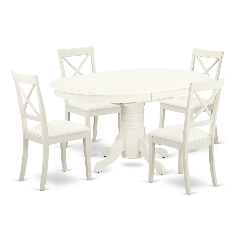 East West Furniture AVBO5-LWH-LC 5 Piece Dining Set Includes an Oval Dining Room Table with Butterfly Leaf and 4 Faux Leather Upholstered Chairs, 42x60 Inch, Linen White