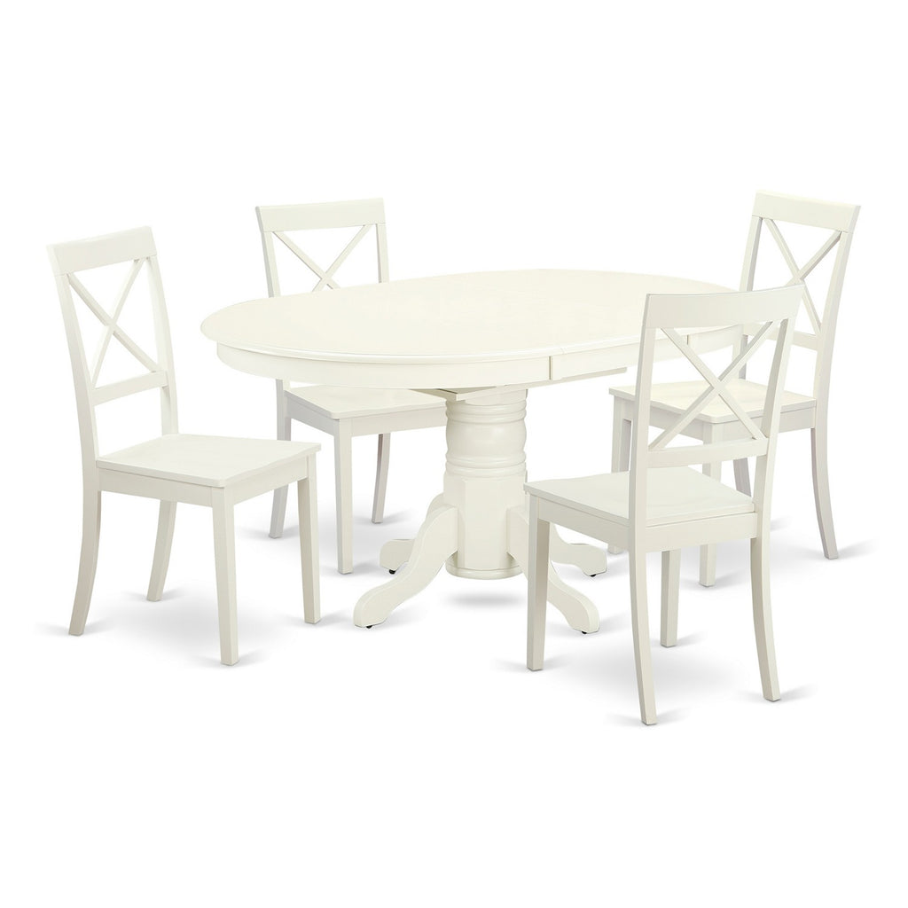East West Furniture AVBO5-LWH-W 5 Piece Modern Dining Table Set Includes an Oval Wooden Table with Butterfly Leaf and 4 Dining Room Chairs, 42x60 Inch, Linen White