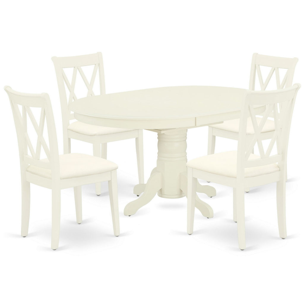 East West Furniture AVCL5-LWH-C 5 Piece Dining Set Includes an Oval Dining Room Table with Butterfly Leaf and 4 Linen Fabric Upholstered Chairs, 42x60 Inch, Linen White