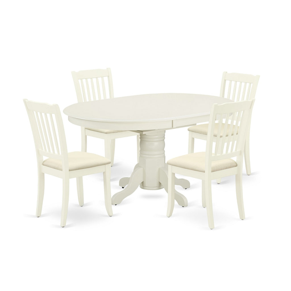 East West Furniture AVDA5-LWH-C 5 Piece Modern Dining Table Set Includes an Oval Wooden Table with Butterfly Leaf and 4 Linen Fabric Upholstered Dining Chairs, 42x60 Inch, Linen White