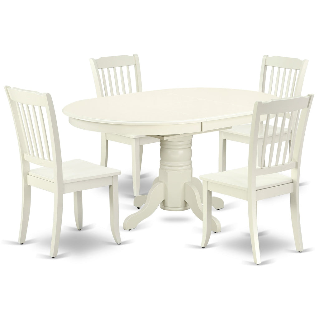 East West Furniture AVDA5-LWH-W 5 Piece Dining Set Includes an Oval Dining Room Table with Butterfly Leaf and 4 Kitchen Chairs, 42x60 Inch, Linen White