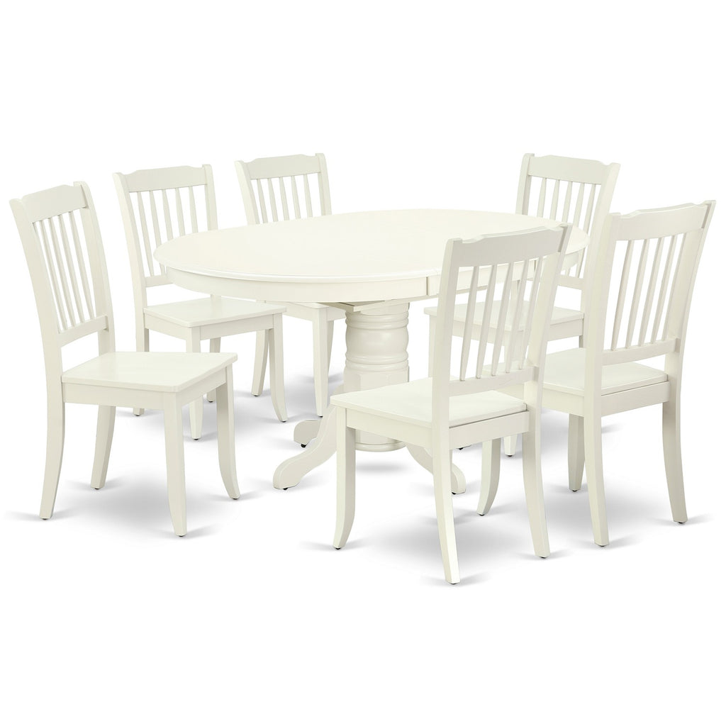 East West Furniture AVDA7-LWH-W 7 Piece Kitchen Table Set Consist of an Oval Dining Table with Butterfly Leaf and 6 Dining Room Chairs, 42x60 Inch, Linen White