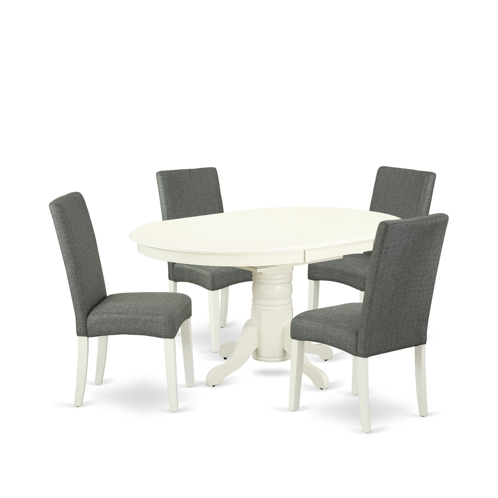 East West Furniture AVDR5-LWH-07 5 Piece Dinette Set for 4 Includes an Oval Dining Table with Butterfly Leaf and 4 Gray Linen Fabric Parson Dining Room Chairs, 42x60 Inch, Linen White