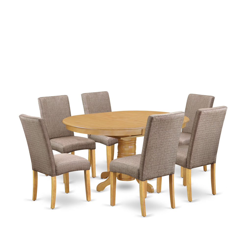 East West Furniture AVDR7-OAK-16 7 Piece Dining Table Set Consist of an Oval Dining Room Table with Butterfly Leaf and 6 Dark Khaki Linen Fabric Upholstered Chairs, 42x60 Inch, Oak