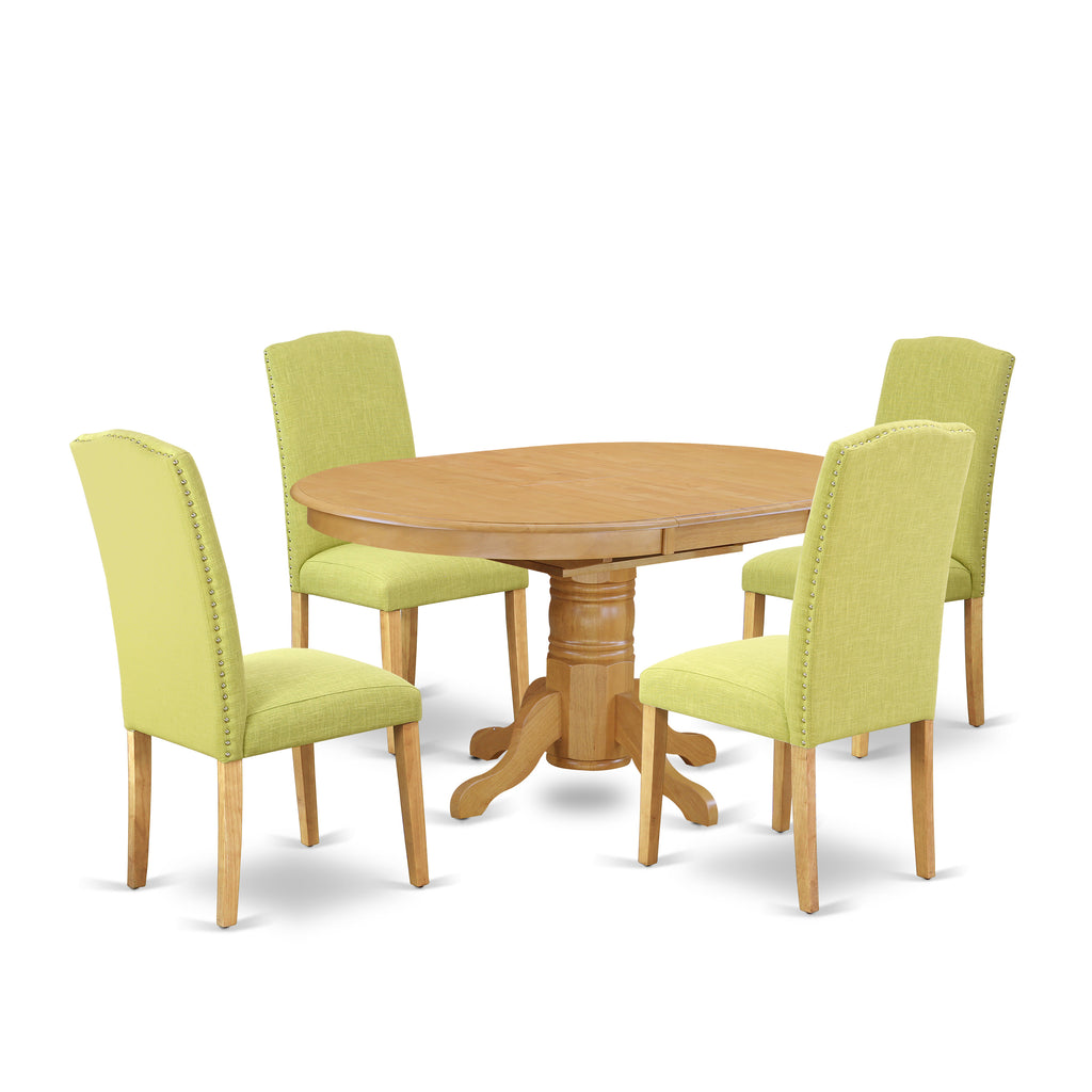 East West Furniture AVEN5-OAK-07 5 Piece Modern Dining Table Set Includes an Oval Wooden Table with Butterfly Leaf and 4 Limelight Linen Fabric Upholstered Chairs, 42x60 Inch, Oak