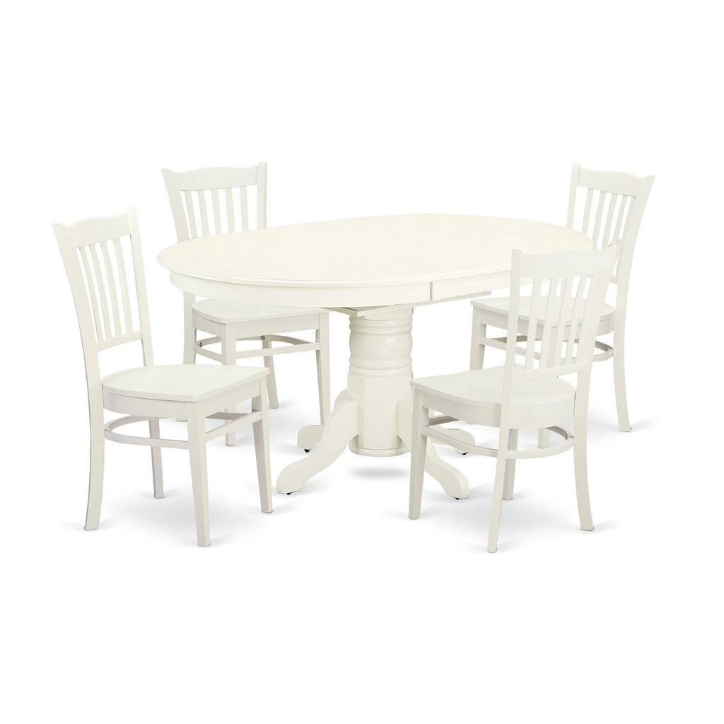 East West Furniture AVGR5-LWH-W 5 Piece Dinette Set for 4 Includes an Oval Dining Room Table with Butterfly Leaf and 4 Kitchen Dining Chairs, 42x60 Inch, Linen White