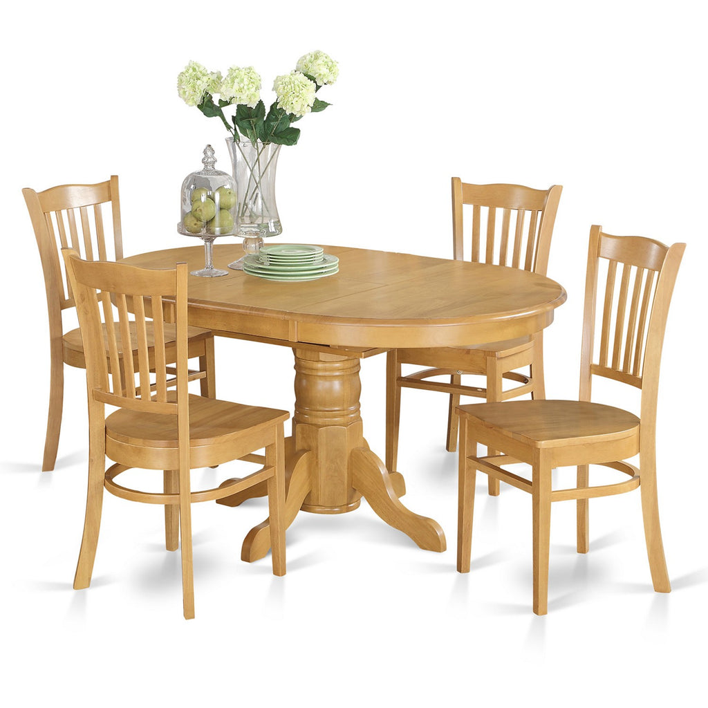 East West Furniture AVGR5-OAK-W 5 Piece Dining Room Table Set Includes an Oval Kitchen Table with Butterfly Leaf and 4 Dining Chairs, 42x60 Inch, Oak