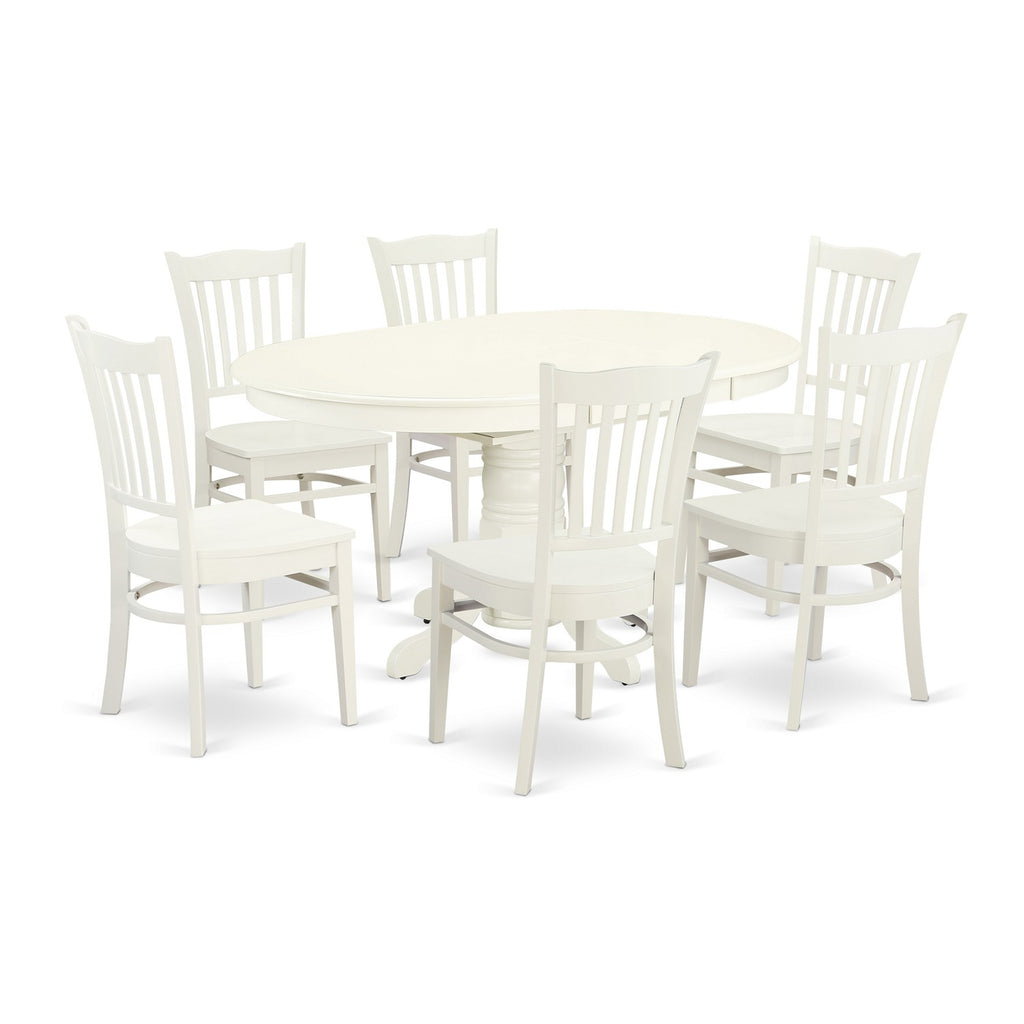 East West Furniture AVGR7-LWH-W 7 Piece Dining Table Set Consist of an Oval Dining Room Table with Butterfly Leaf and 6 Wood Seat Chairs, 42x60 Inch, Linen White