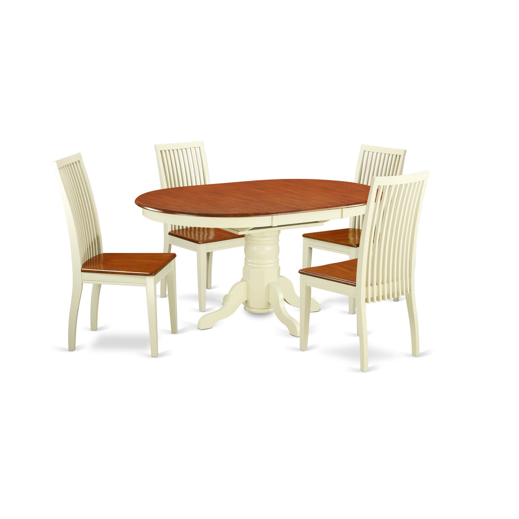 East West Furniture AVIP5-BMK-W 5 Piece Kitchen Table & Chairs Set Includes an Oval Dining Room Table with Butterfly Leaf and 4 Dining Chairs, 42x60 Inch, Buttermilk & Cherry