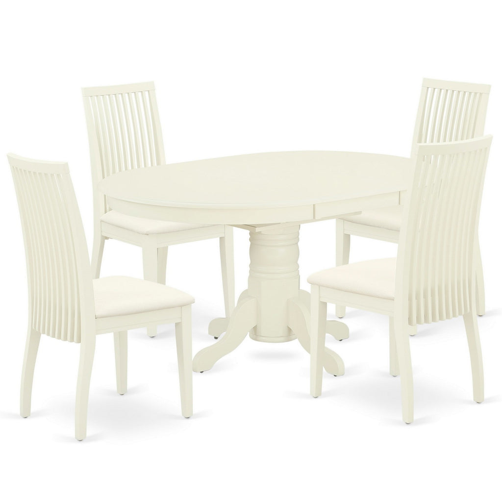 East West Furniture AVIP5-LWH-C 5 Piece Dinette Set for 4 Includes an Oval Dining Room Table with Butterfly Leaf and 4 Linen Fabric Kitchen Dining Chairs, 42x60 Inch, Linen White