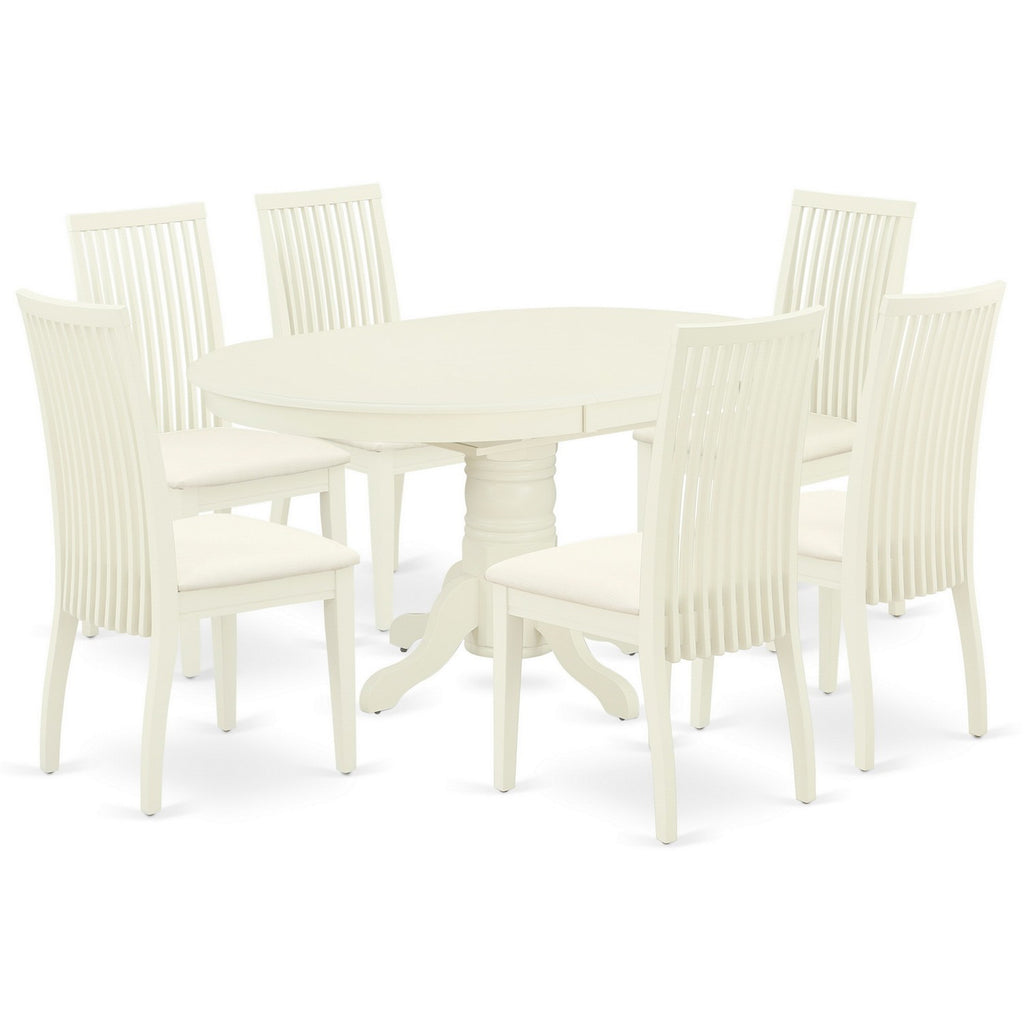 East West Furniture AVIP7-LWH-C 7 Piece Kitchen Table & Chairs Set Consist of an Oval Dining Room Table with Butterfly Leaf and 6 Linen Fabric Upholstered Chairs, 42x60 Inch, Linen White