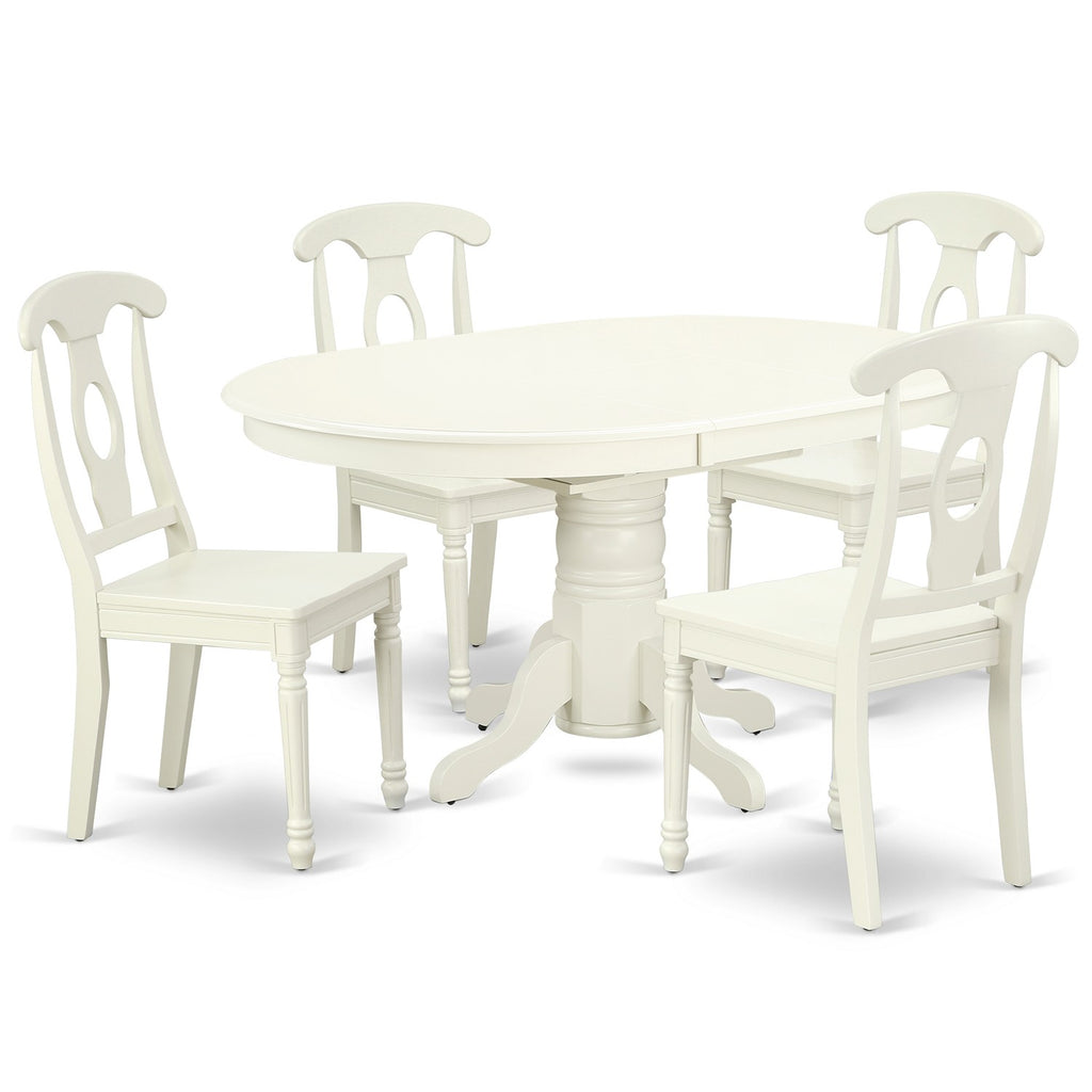 East West Furniture AVKE5-LWH-W 5 Piece Dining Room Furniture Set Includes an Oval Kitchen Table with Butterfly Leaf and 4 Dining Chairs, 42x60 Inch, Linen White