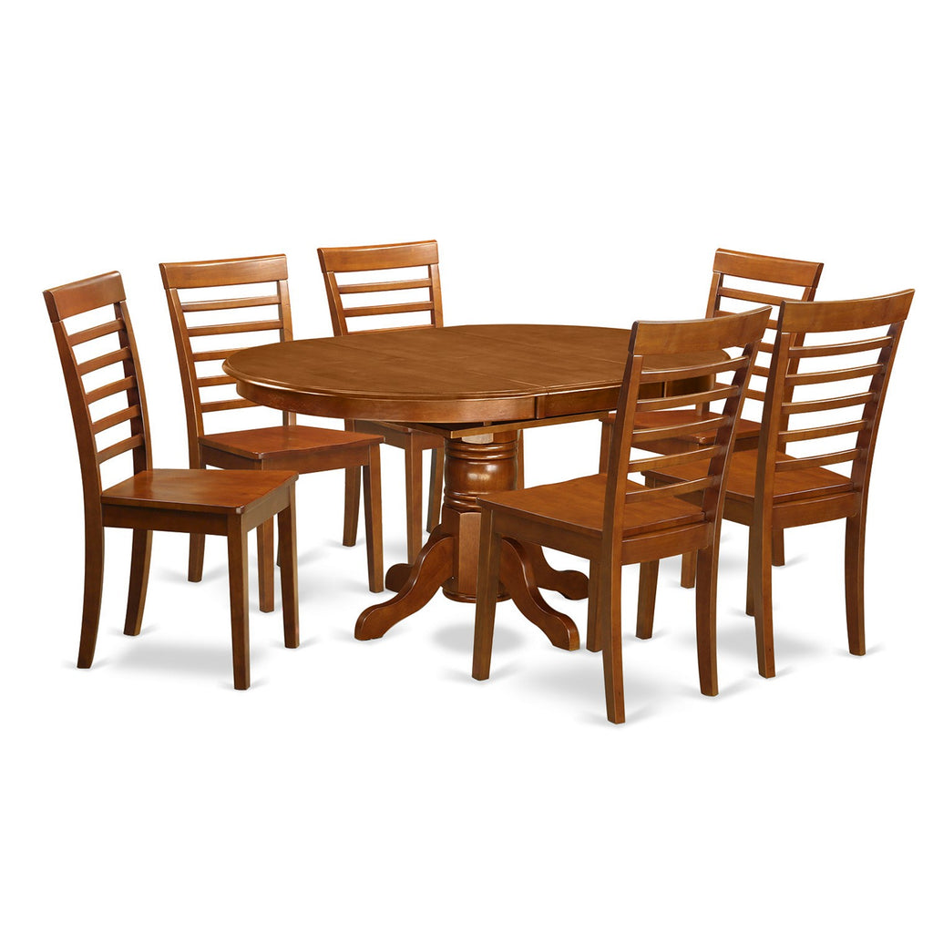East West Furniture AVML7-SBR-W 7 Piece Kitchen Table & Chairs Set Consist of an Oval Dining Table with Butterfly Leaf and 6 Dining Room Chairs, 42x60 Inch, Saddle Brown