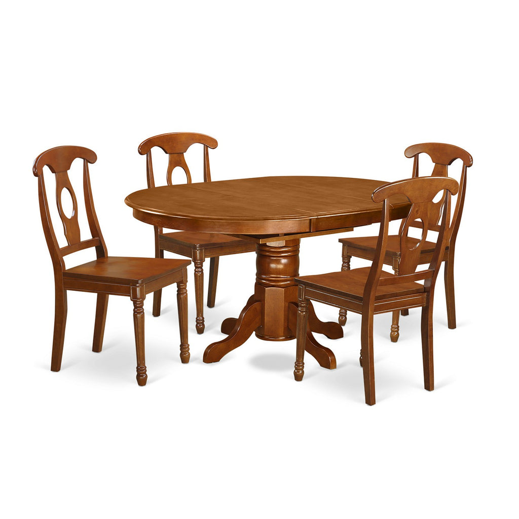 East West Furniture AVNA5-SBR-W 5 Piece Modern Dining Table Set Includes an Oval Wooden Table with Butterfly Leaf and 4 Dining Chairs, 42x60 Inch, Saddle Brown