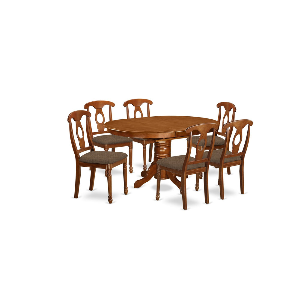 East West Furniture AVNA7-SBR-C 7 Piece Modern Dining Table Set Consist of an Oval Wooden Table with Butterfly Leaf and 6 Linen Fabric Upholstered Dining Chairs, 42x60 Inch, Saddle Brown
