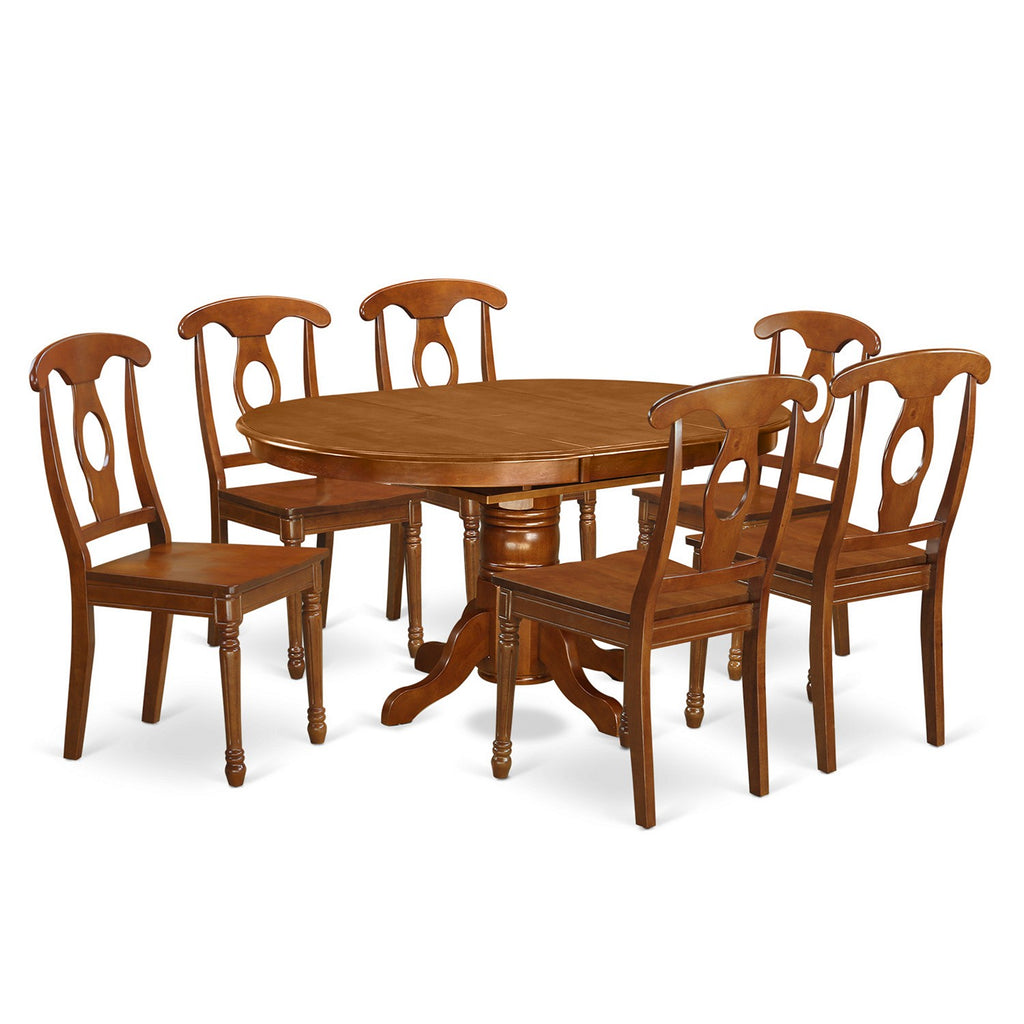 East West Furniture AVNA7-SBR-W 7 Piece Dining Table Set Consist of an Oval Wooden Table with Butterfly Leaf and 6 Dining Room Chairs, 42x60 Inch, Saddle Brown