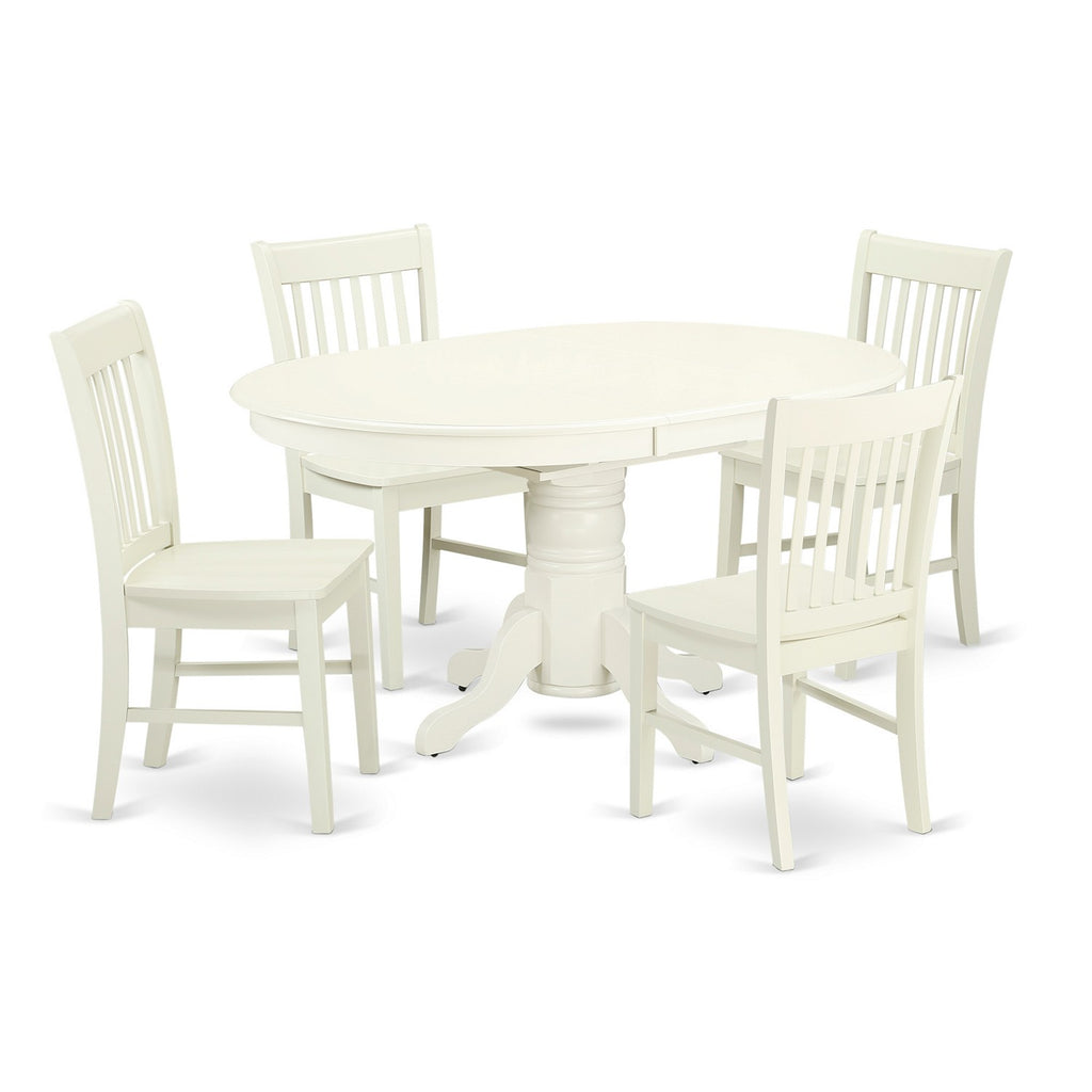 East West Furniture AVNO5-LWH-W 5 Piece Kitchen Table & Chairs Set Includes an Oval Dining Room Table with Butterfly Leaf and 4 Dining Chairs, 42x60 Inch, Linen White