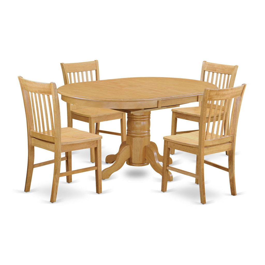 East West Furniture AVNO5-OAK-W 5 Piece Dinette Set for 4 Includes an Oval Dining Table with Butterfly Leaf and 4 Dining Room Chairs, 42x60 Inch, Oak